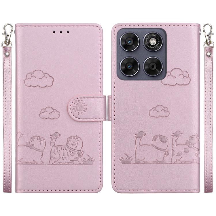 

For Motorola Moto G67 5G / Moto G77 5G Cute Cats RFID Leather Phone Case(Rose Gold)