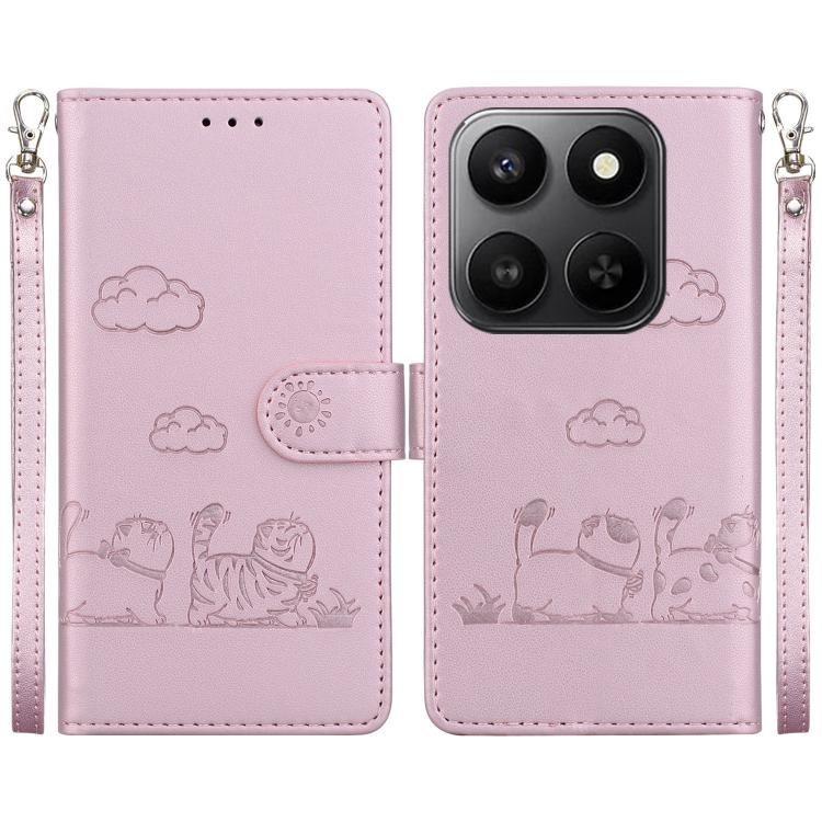 

For Honor 400 Smart 4G / 5G Cute Cats RFID Leather Phone Case(Rose Gold)