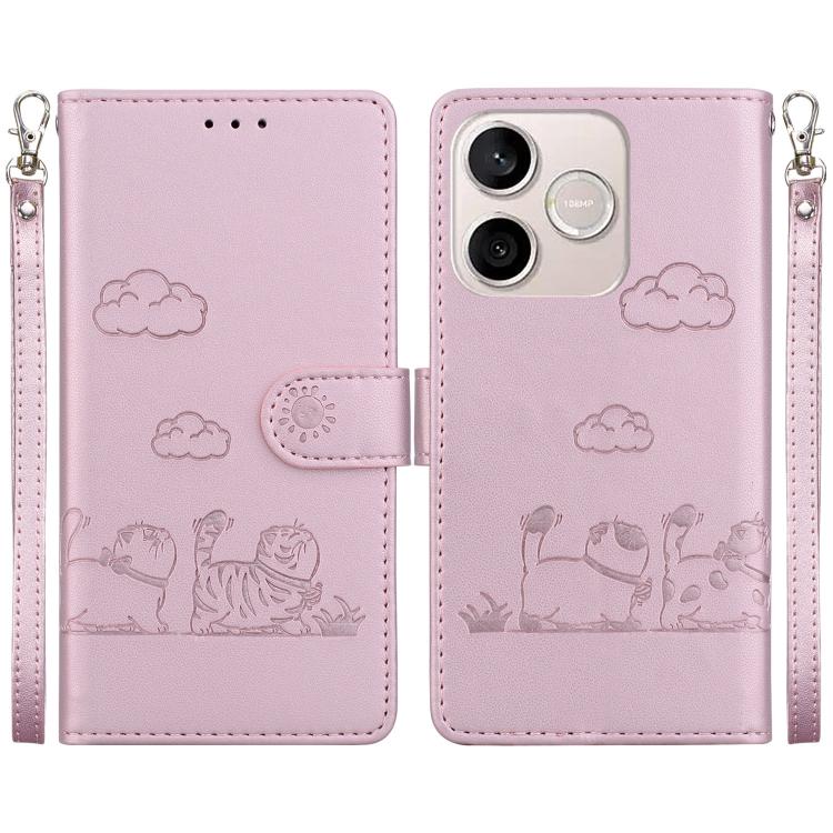 

For Honor 600 Lite Global Cute Cats RFID Leather Phone Case(Rose Gold)