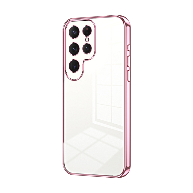 

For Samsung Galaxy S25 Ultra 5G Transparent Plating Fine Hole Phone Case(Pink)