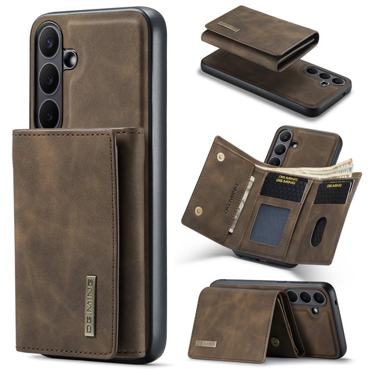 For Samsung Galaxy S25 FE 5G DG.MING M1 Series 3-Fold Multi Card Wallet + Magnetic Phone Case(Coffee)