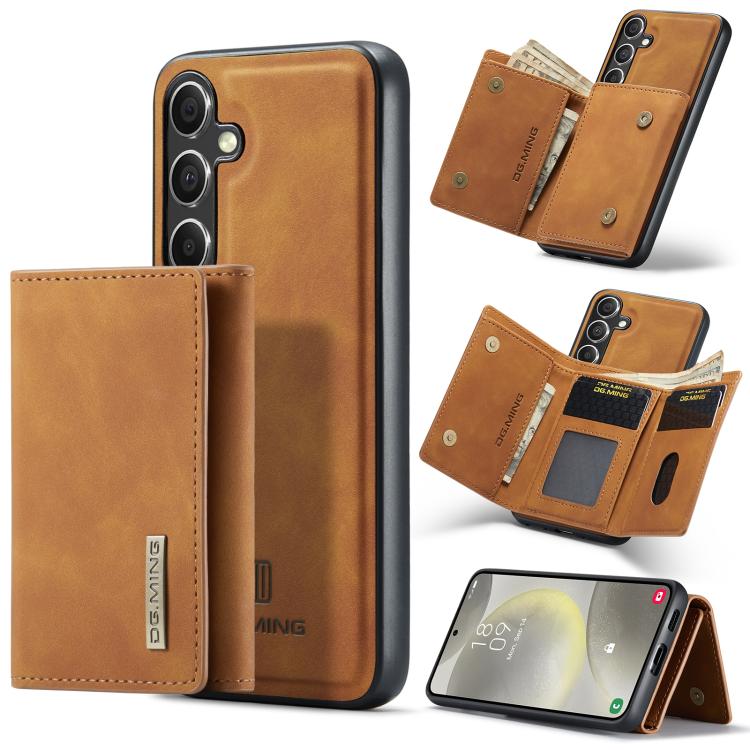 For Galaxy S25+ 5G DG.MING M1 Series 3-Fold Multi Card Wallet + Magnetic Phone Case(Brown)