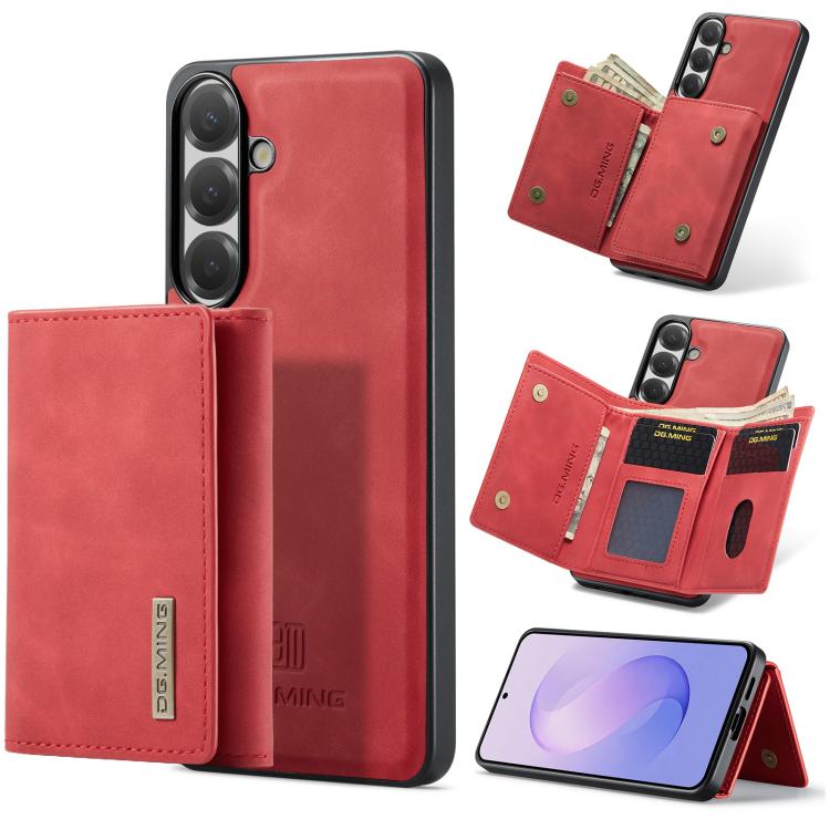 For Galaxy S26 FE 5G DG.MING M1 Series 3-Fold Multi Card Wallet + Magnetic Phone Case(Red)