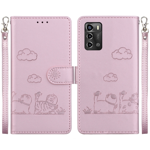 

For ZTE Blade A72 / V40 Vita Cute Cats RFID Leather Phone Case(Rose Gold)