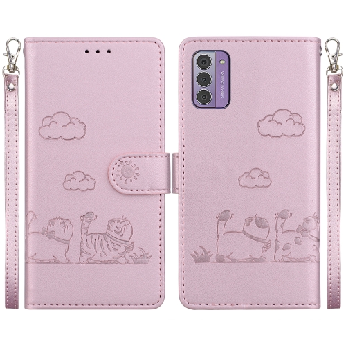 

For Nokia G42 Cute Cats RFID Leather Phone Case(Rose Gold)