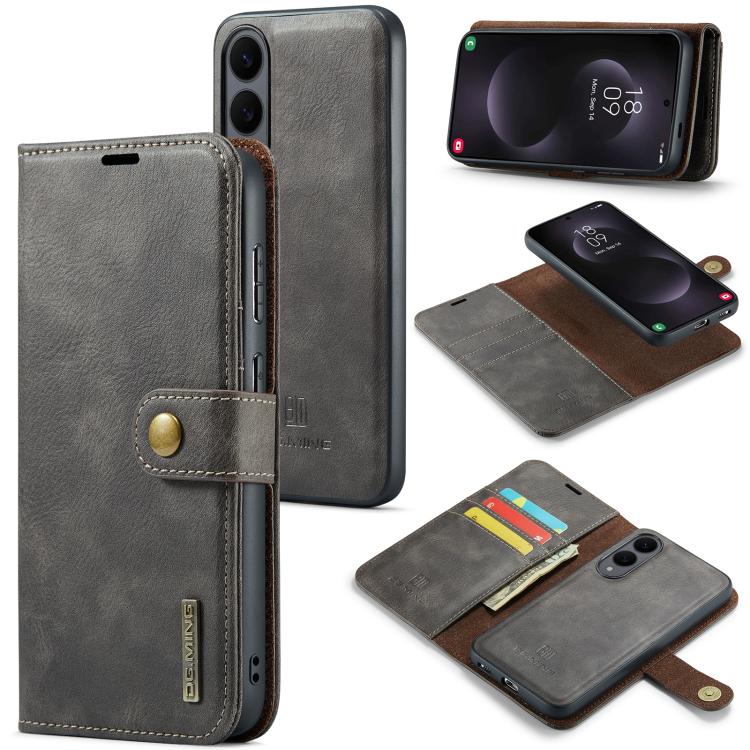 

For Samsung Galaxy S25 Edge 5G DG.MING Crazy Horse Texture Detachable Magnetic Leather Case(Grey)