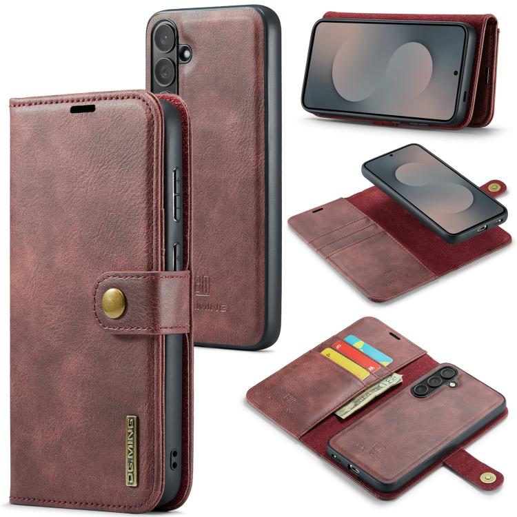 

For Samsung Galaxy S25 FE 5G DG.MING Crazy Horse Texture Detachable Magnetic Leather Case(Red)