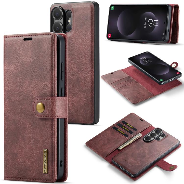 

For Samsung Galaxy S26 Ultra 5G DG.MING Crazy Horse Texture Detachable Magnetic Leather Case(Red)