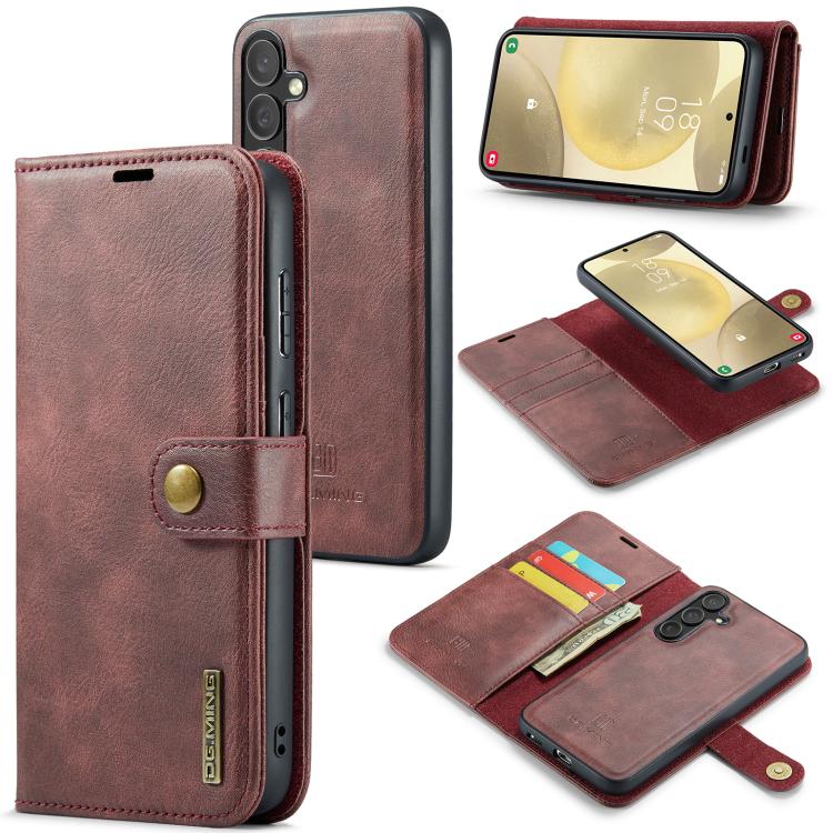 For Galaxy S25+ 5G DG.MING Crazy Horse Texture Detachable Magnetic Leather Case(Red)