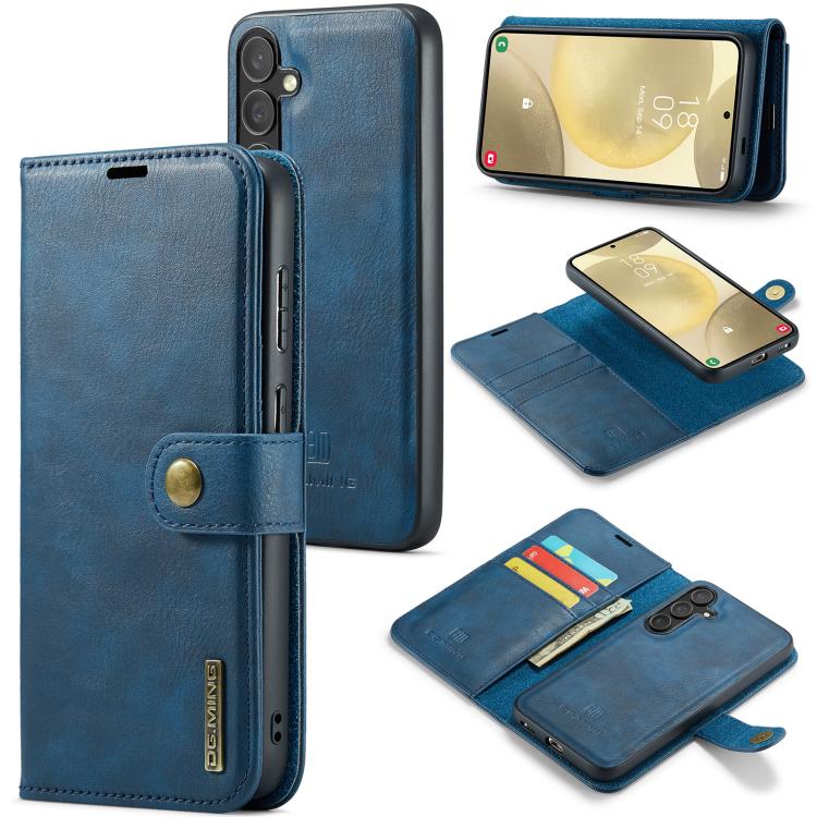 For Galaxy S25+ 5G DG.MING Crazy Horse Texture Detachable Magnetic Leather Case(Blue)