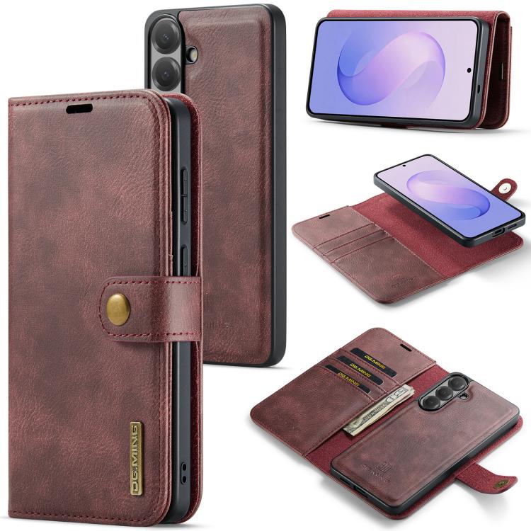 For Galaxy S26 FE 5G DG.MING Crazy Horse Texture Detachable Magnetic Leather Case(Red)