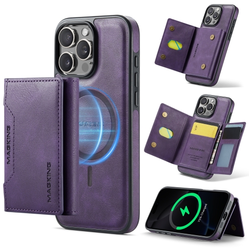 

For iPhone 16 Pro DG.MING MAGKING-K2 Series MagSafe RFID Card Bag Detachable Phone Case(Purple)