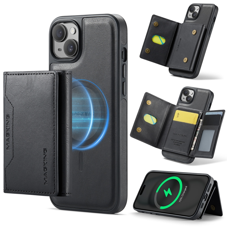 For iPhone 13 MAGKING K2 Series MagSafe RFID Card Bag Detachable Phone Case(Black)