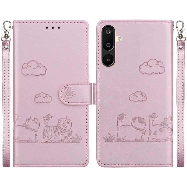 

For Samsung Galaxy M16 5G / F16 5G / M36 5G Cute Cats RFID Leather Phone Case(Rose Gold)