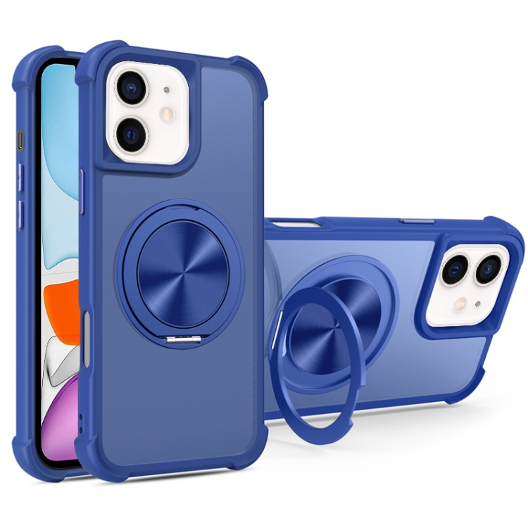 For iPhone 11 CD Texture 360 Degree Rotating Holder MagSafe Phone Case(Blue)