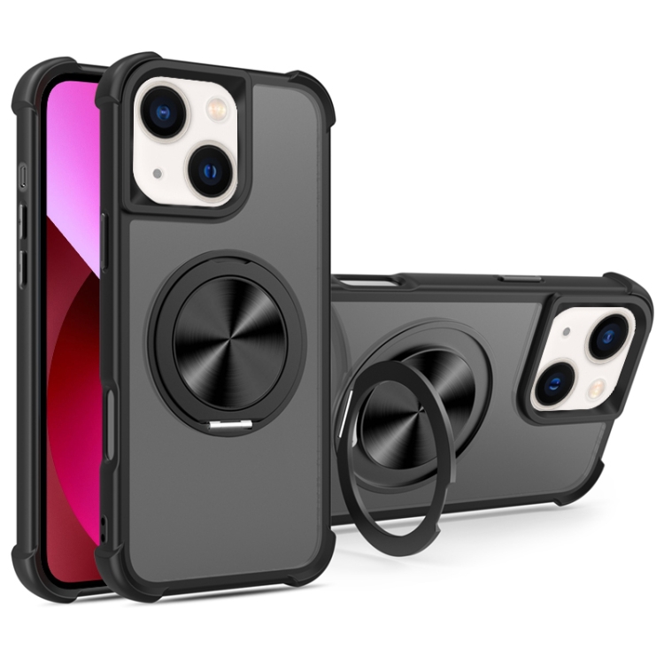 

For iPhone 14 / 13 CD Texture 360 Degree Rotating Holder MagSafe Phone Case(Black)
