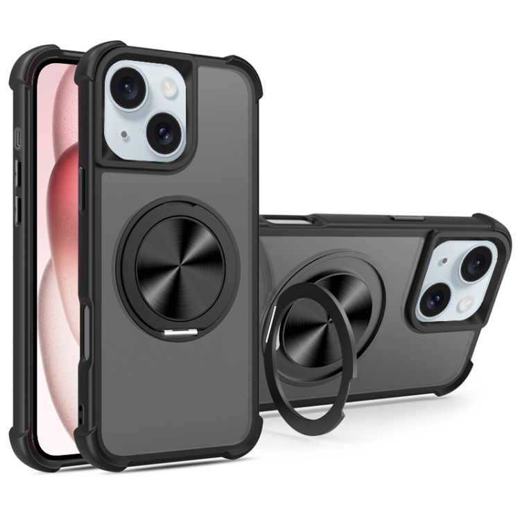 

For iPhone 15 CD Texture 360 Degree Rotating Holder MagSafe Phone Case(Black)