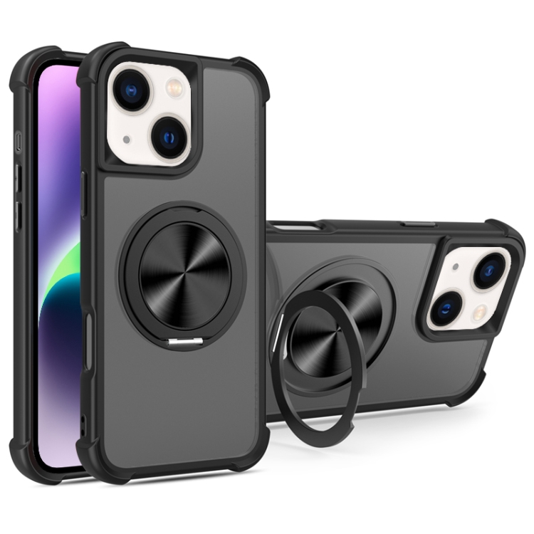 For iPhone 15 Plus / 14 Plus CD Texture 360 Degree Rotating Holder MagSafe Phone Case(Black)