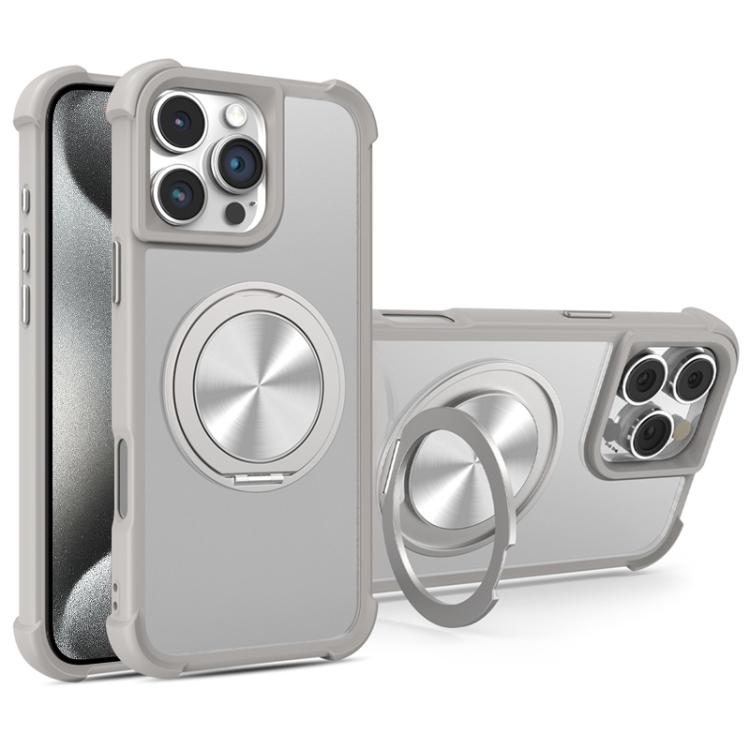 For iPhone 15 Pro CD Texture 360 Degree Rotating Holder MagSafe Phone Case(Grey)