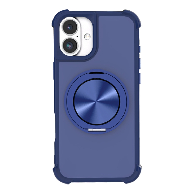 For iPhone 16 CD Texture 360 Degree Rotating Holder MagSafe Phone Case(Blue)