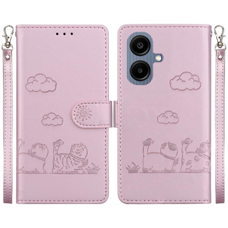 

For Samsung Galaxy A07 4G / A06 4G / 5G Cute Cats RFID Leather Phone Case(Rose Gold)