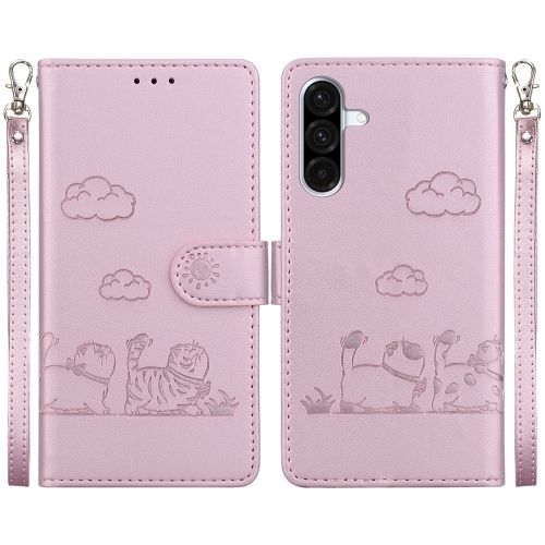 

For Samsung Galaxy A36 5G / A56 5G Cute Cats RFID Leather Phone Case(Rose Gold)