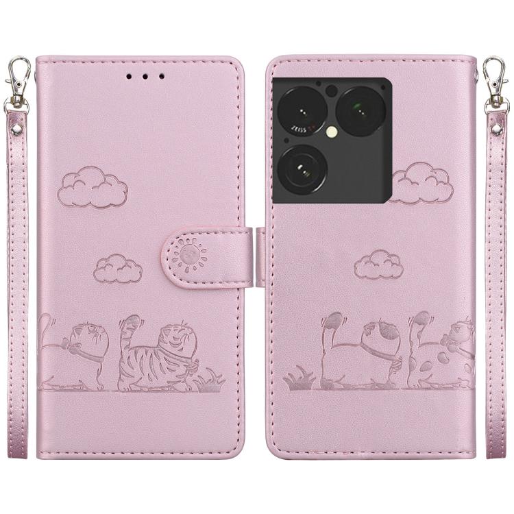 

For Sony Xperia 1 VIII Cute Cats RFID Leather Phone Case(Rose Gold)