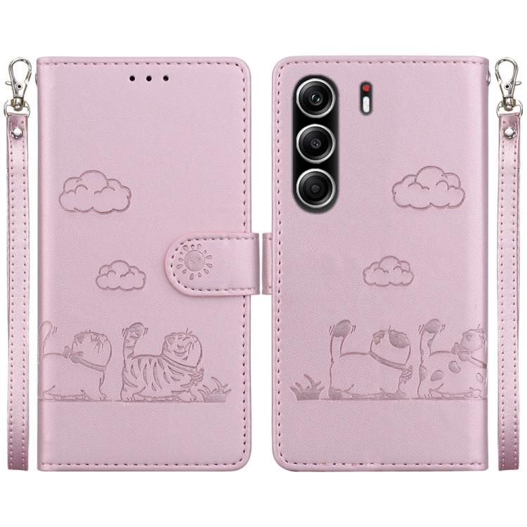 

For Tecno Camon 40 Pro 4G Cute Cats RFID Leather Phone Case(Rose Gold)