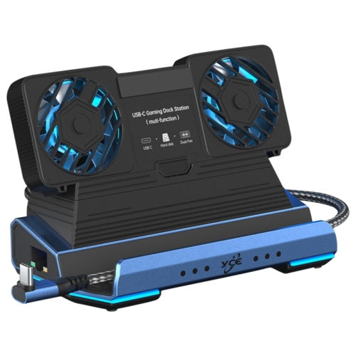 YCE-V279 10 in 1 USB-C Gaming Dock Station Hard Disk Enclosure with Detachable Fan(Blue Black)