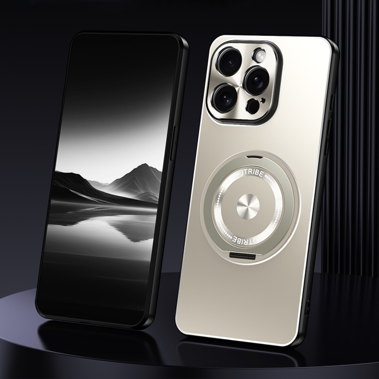 

For iPhone 14 Pro Rotating Holder Frosted Metal Phone Case(Titanium)