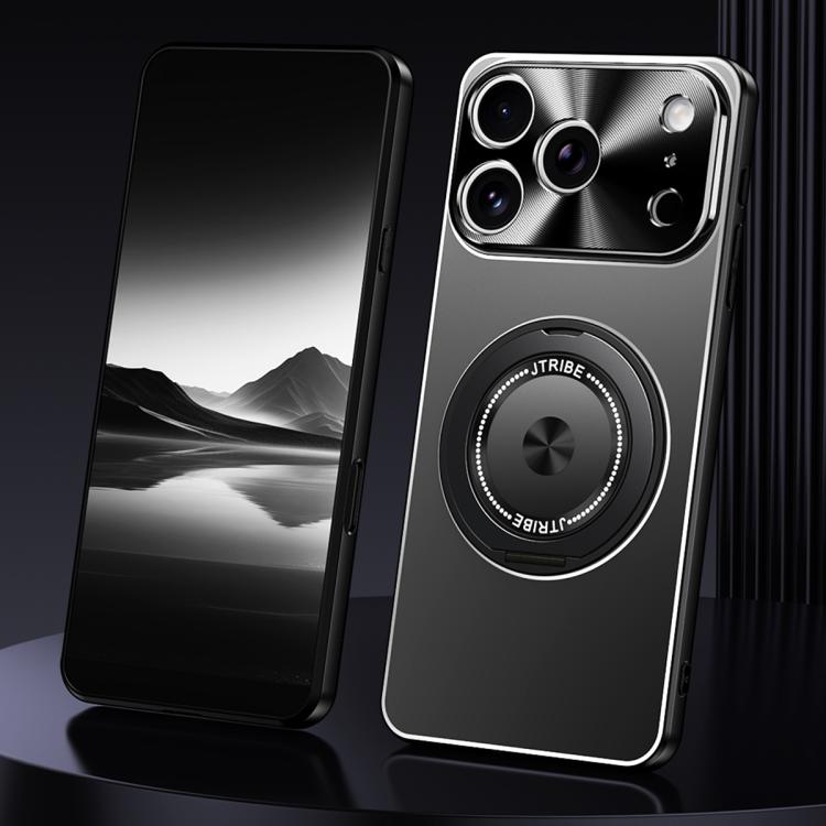 

For iPhone 17 Pro Max Rotating Holder Frosted Metal Phone Case(Black)