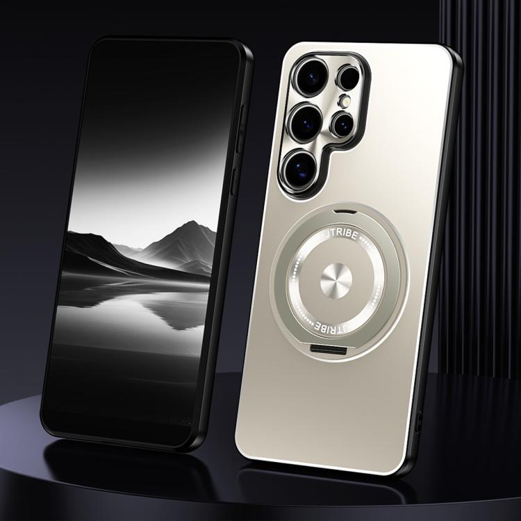 

For Samsung Galaxy S25 Ultra 5G Rotating Holder Frosted Metal Phone Case(Titanium)