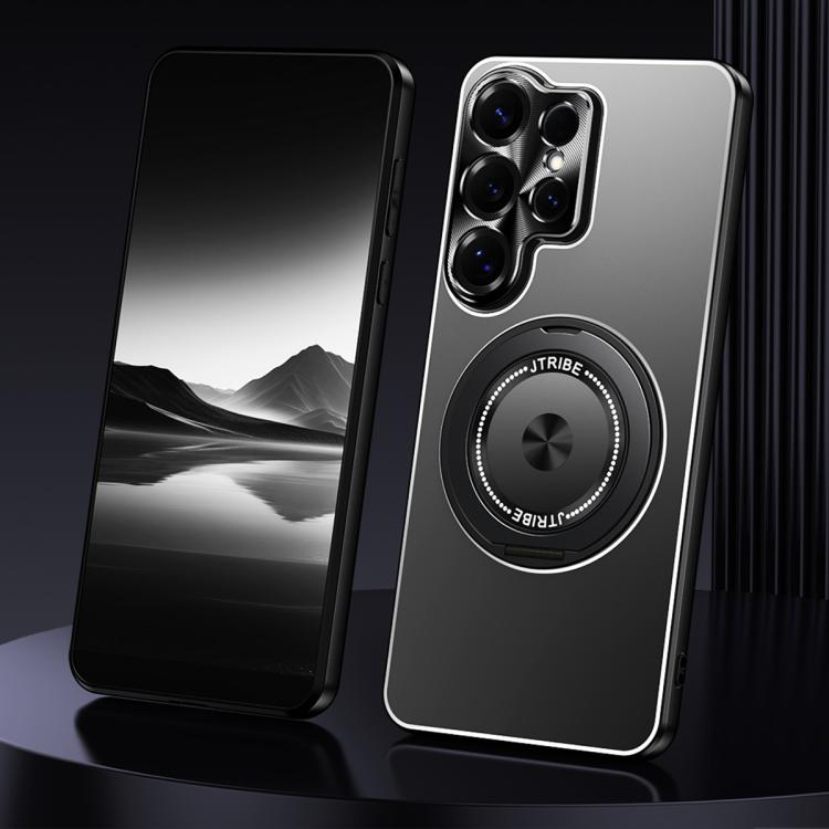 

For Samsung Galaxy S26 Ultra 5G Rotating Holder Frosted Metal Phone Case(Black)