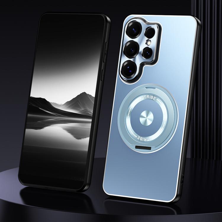 

For Samsung Galaxy S26 Ultra 5G Rotating Holder Frosted Metal Phone Case(Blue)