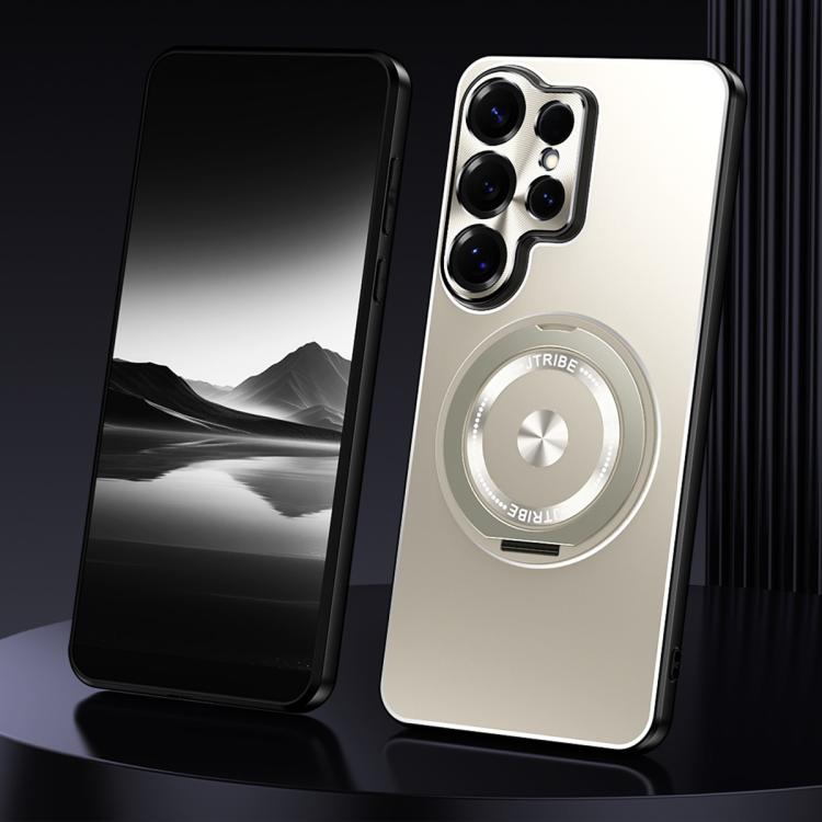 

For Samsung Galaxy S26 Ultra 5G Rotating Holder Frosted Metal Phone Case(Titanium)