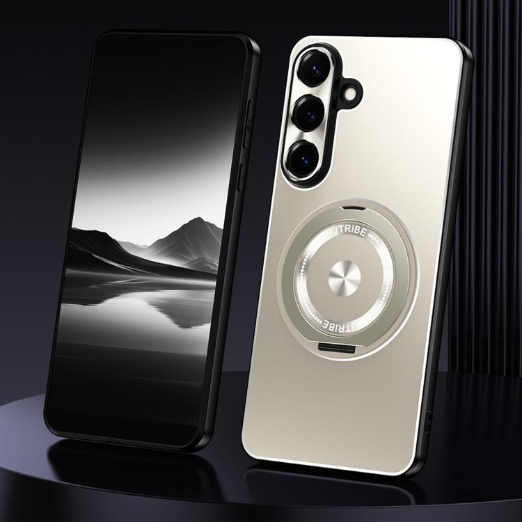 

For Samsung Galaxy S26 5G Rotating Holder Frosted Metal Phone Case(Titanium)