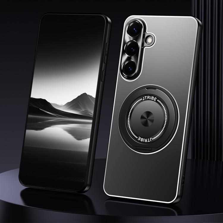 

For Samsung Galaxy S26+ 5G Rotating Holder Frosted Metal Phone Case(Black)