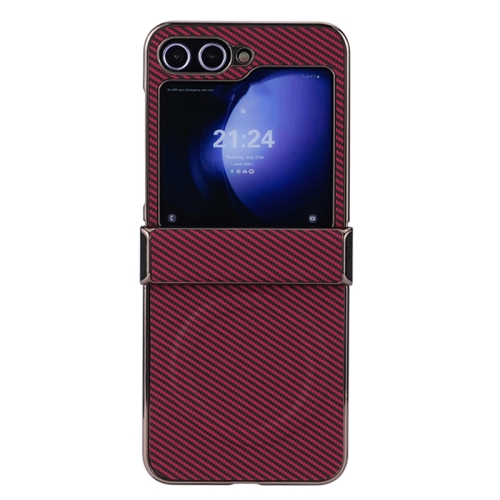 

For Samsung Galaxy Z Flip6 Three Parts Plating Frame MagSafe Carbon Fiber Fold Phone Case(Red)