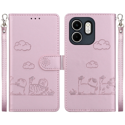 

For Infinix Hot 50i / Smart 9 Cute Cats RFID Leather Phone Case(Rose Gold)