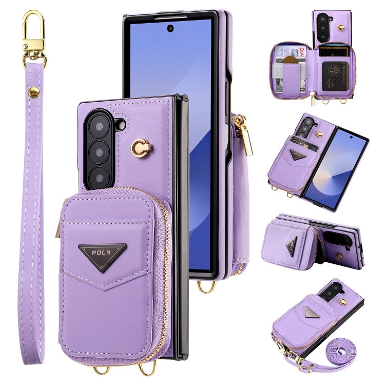 

For Samsung Galaxy Z Fold6 POLA Multi-Card Slots Zipper Wallet Phone Case(Purple)