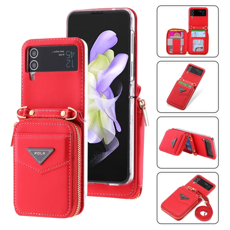 

For Samsung Galaxy Z Flip3 5G POLA Multi-Card Slots Zipper Wallet Phone Case(Red)
