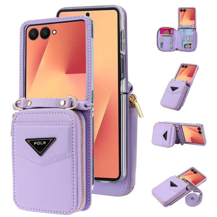 

For Samsung Galaxy Z Flip7 5G POLA Multi-Card Slots Zipper Wallet Phone Case(Purple)