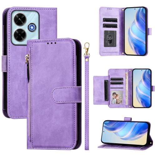 

For Redmi 13 5G / 4G Global Multi-Card Slots Zipper Wallet Leather Phone Case(Purple)