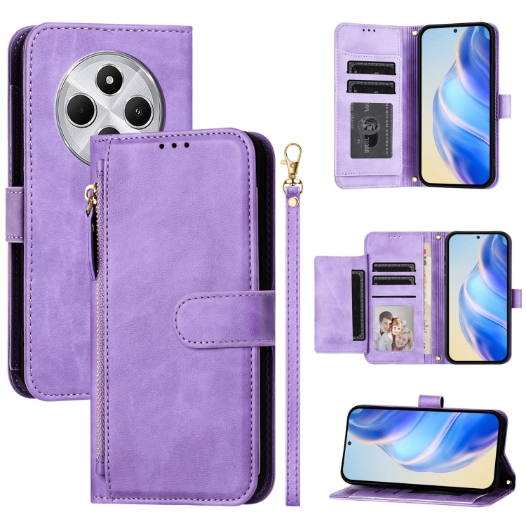 

For Redmi 14C 4G Multi-Card Slots Zipper Wallet Leather Phone Case(Purple)