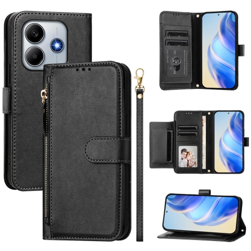 

For Redmi Note 14 5G Multi-Card Slots Zipper Wallet Leather Phone Case(Black)