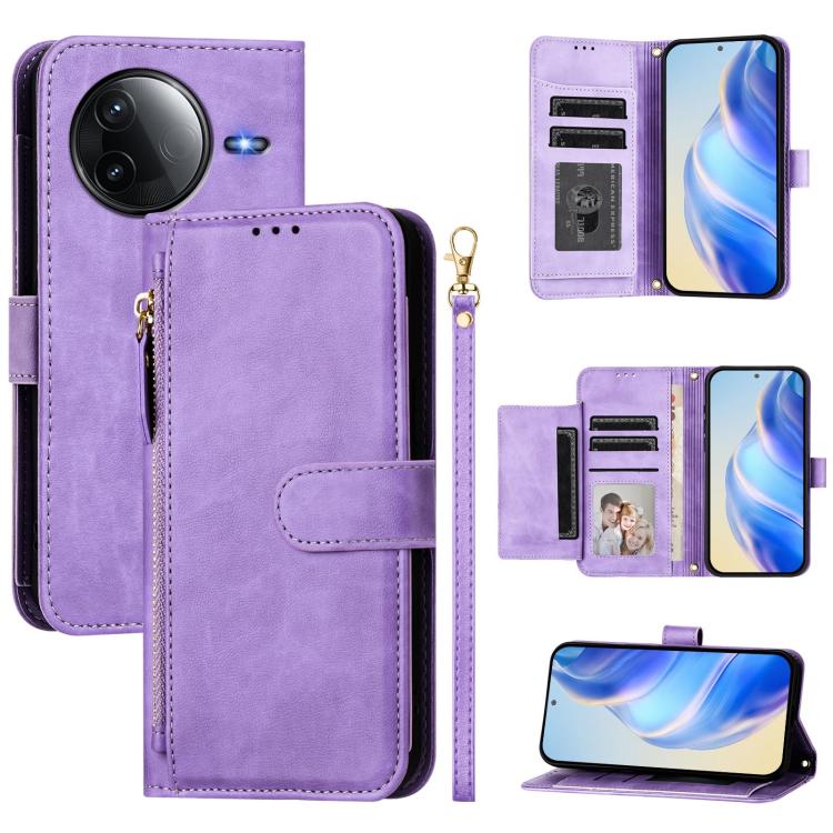 

For Redmi K80 / K80 Pro Multi-Card Slots Zipper Wallet Leather Phone Case(Purple)