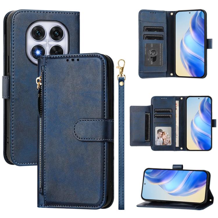 

For Redmi Note 14 Pro 4G Multi-Card Slots Zipper Wallet Leather Phone Case(Blue)