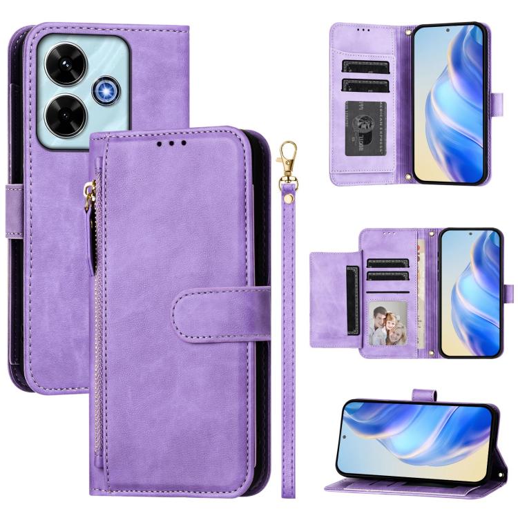 

For Redmi 13 4G / 5G / 13x / Xiaomi Poco M6 4G Multi-Card Slots Zipper Wallet Leather Phone Case(Purple)
