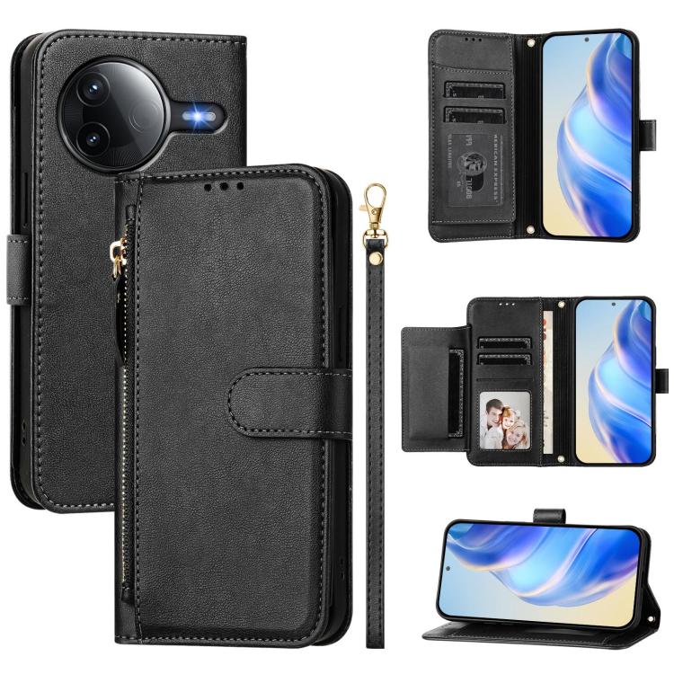 

For Redmi K80 Pro / Xiaomi Poco F7 Ultra Multi-Card Slots Zipper Wallet Leather Phone Case(Black)