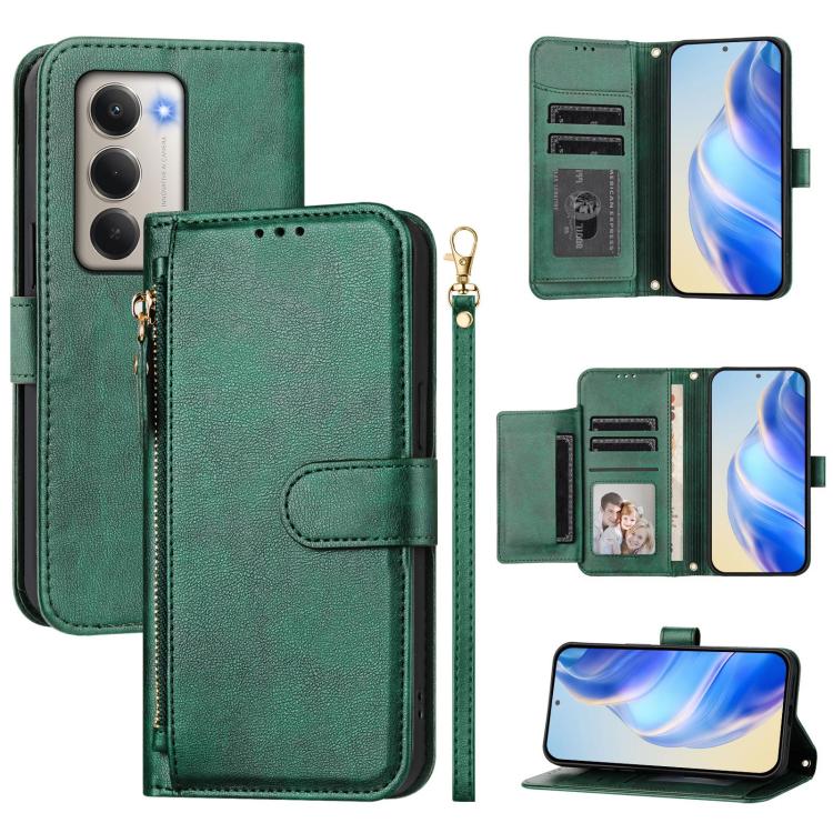 

For Redmi 15 5G / 4G EU 171mm Multi-Card Slots Zipper Wallet Leather Phone Case(Green)